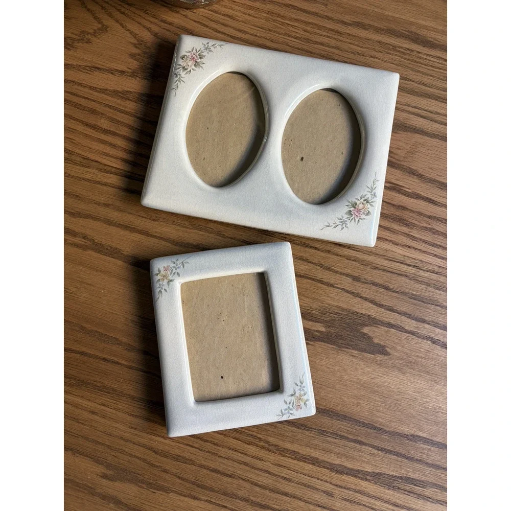 Vintage Picture Frames Floral Ceramic Frame Set of 2 Matching Frames 5x3